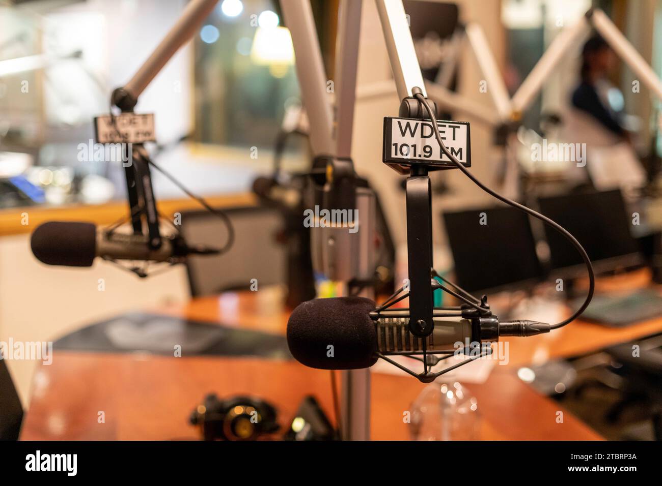Detroit, Michigan - Uno studio di trasmissione alla WDET-FM, una stazione radio pubblica. Foto Stock