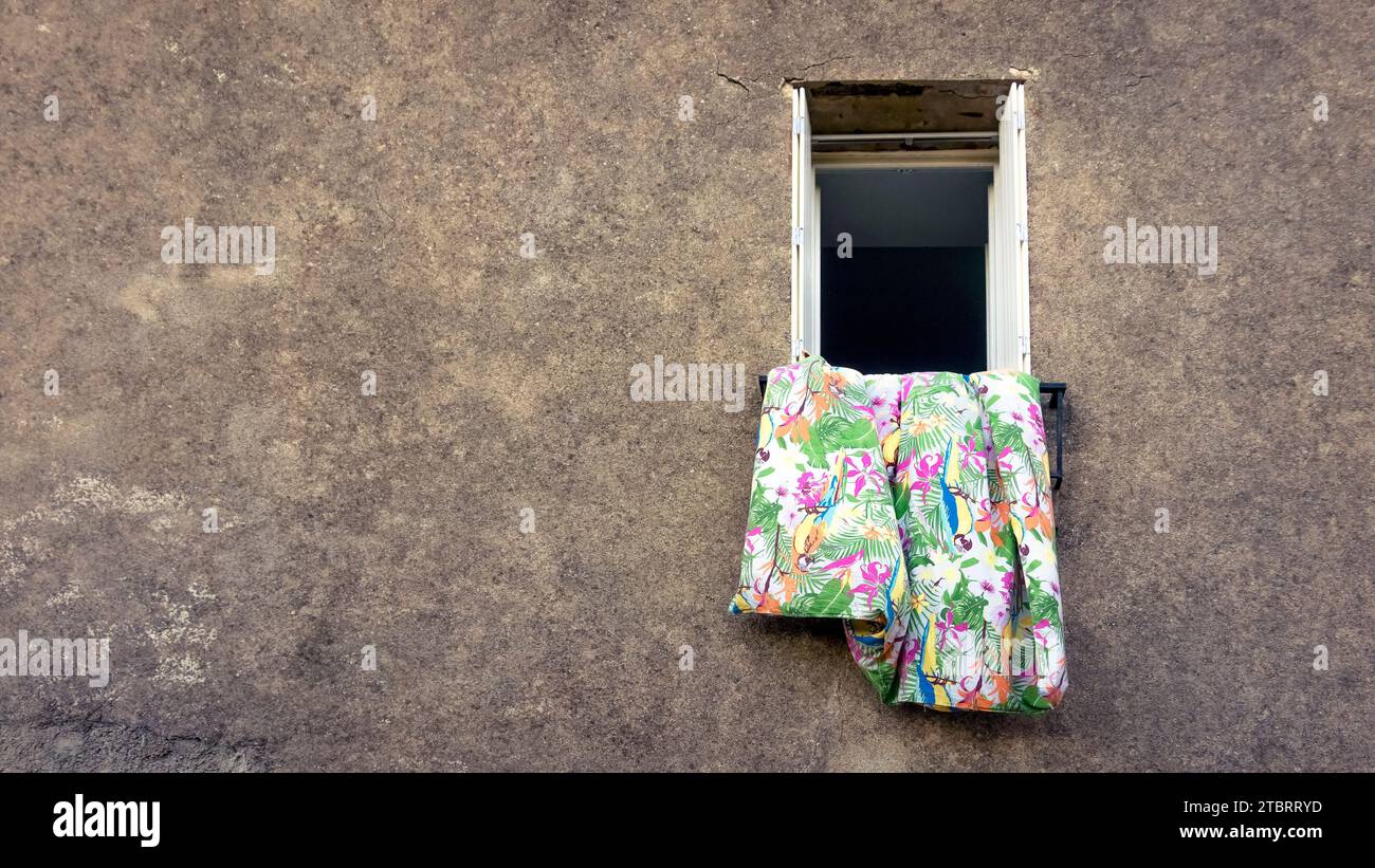Piumone appeso alla finestra di Villespassans. Foto Stock