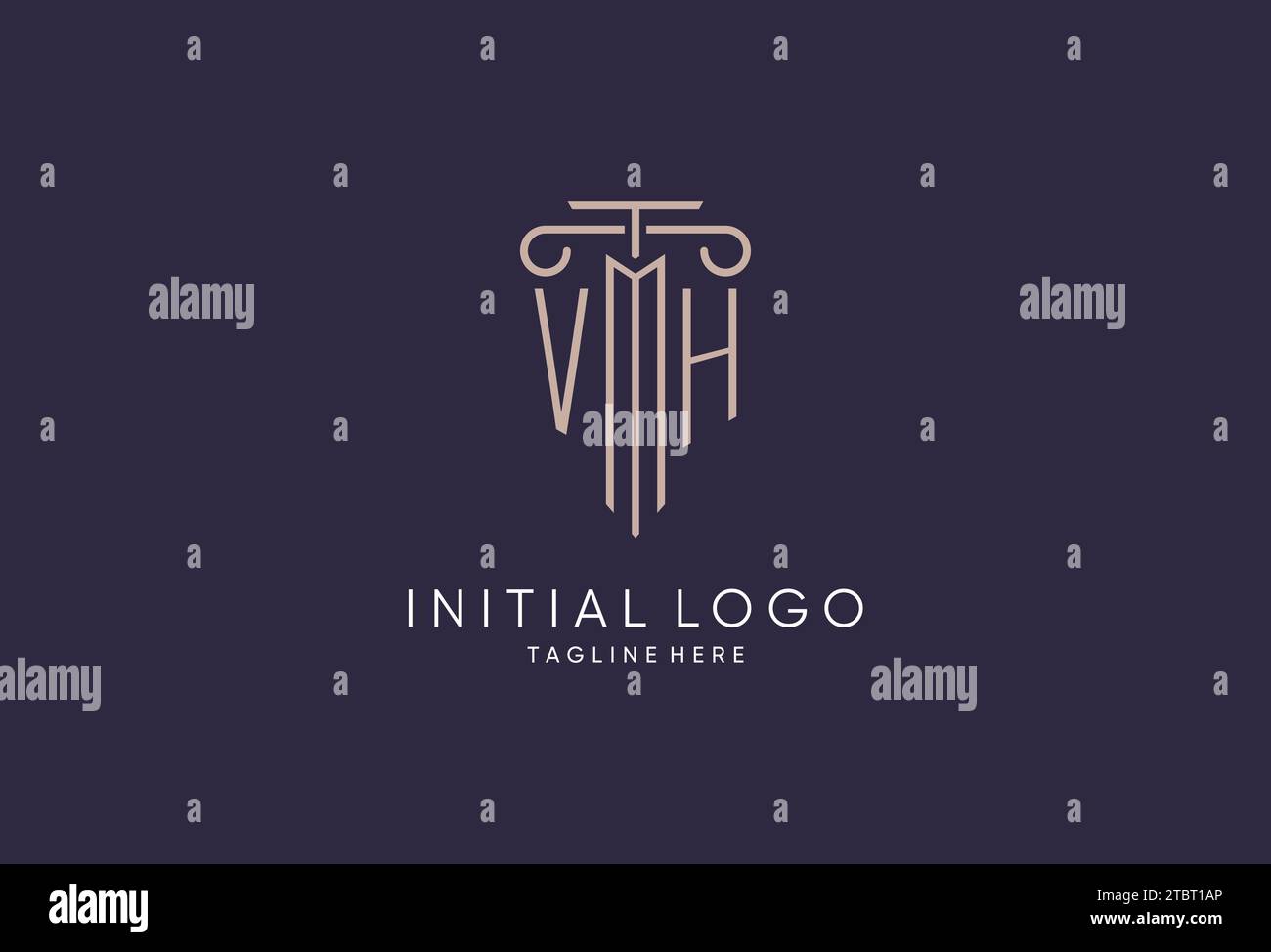 Logo VH design del pilastro iniziale con stile moderno e di lusso design ideale per idee di design di studi legali Illustrazione Vettoriale