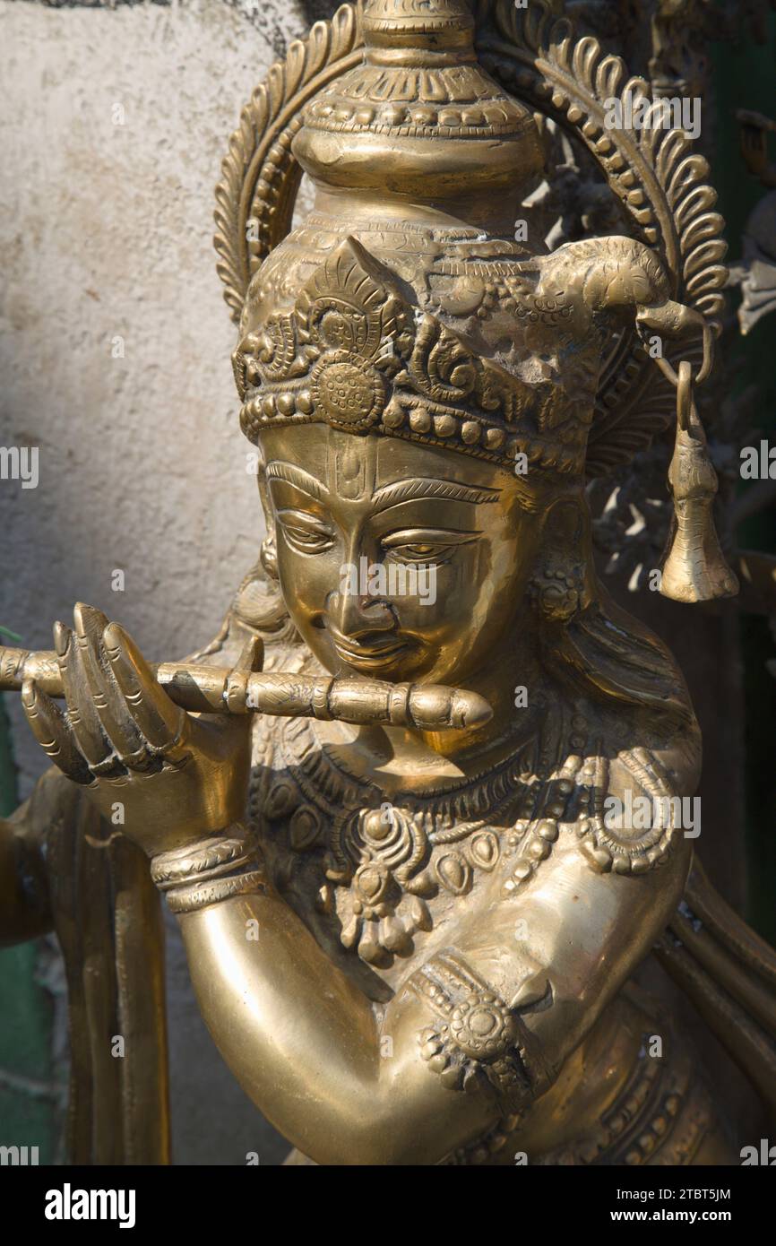 Nepal, Patan, Hindu Go Krishna, statua, lavorazione dei metalli, Foto Stock