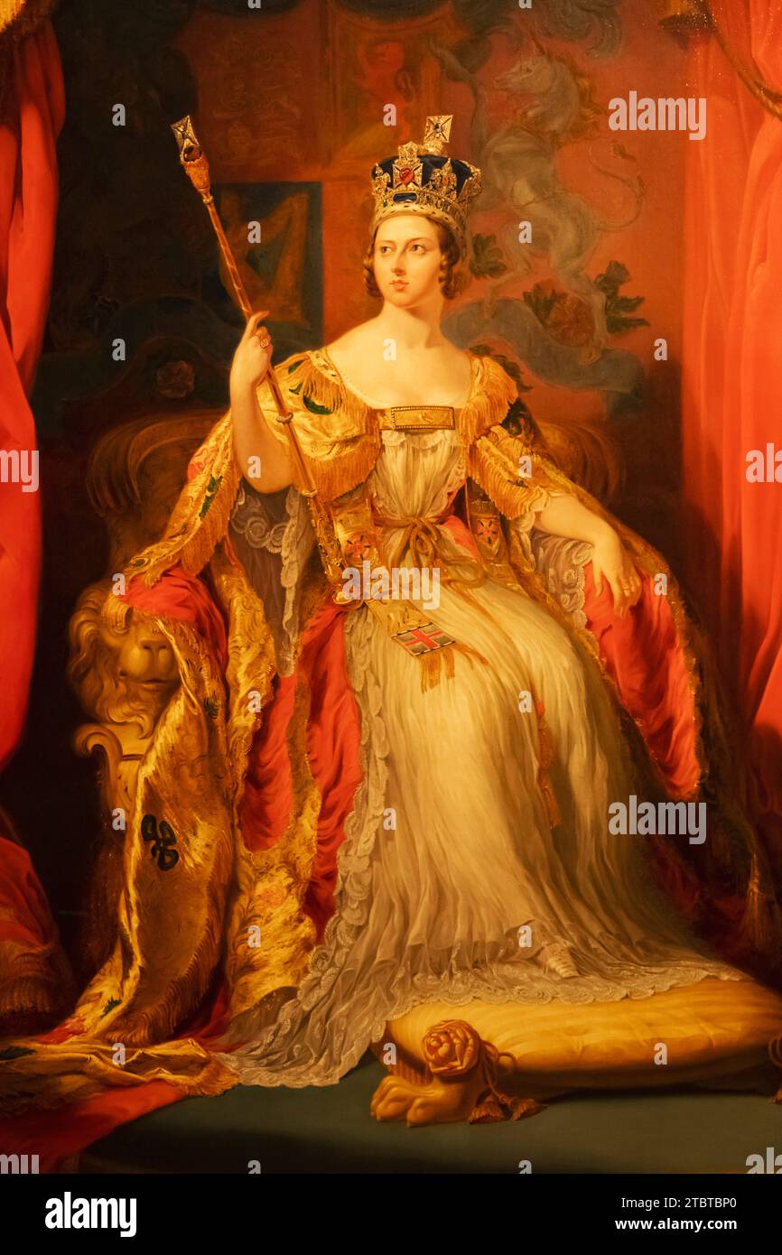 England, London, Coronation Portrait of Queen Victoria (1819-1901) di George Hayter datato 1863, basato su un Ritratto del 1838 Foto Stock