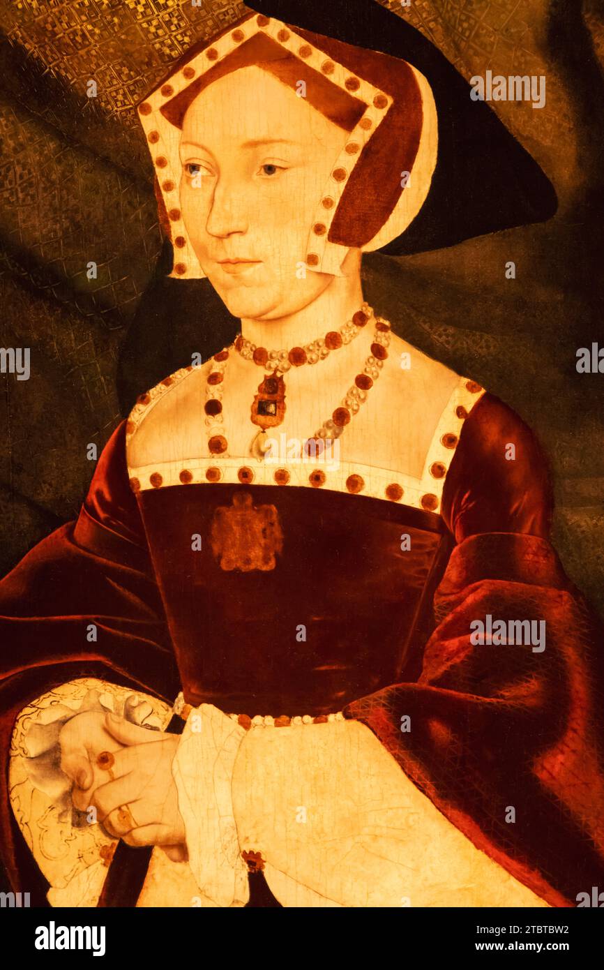 Inghilterra, Londra, Ritratto di Jane Seymour (1508-37), moglie di Enrico VIII presso lo Studio di Hans Holbein il giovane, datato metà del XVI secolo Foto Stock