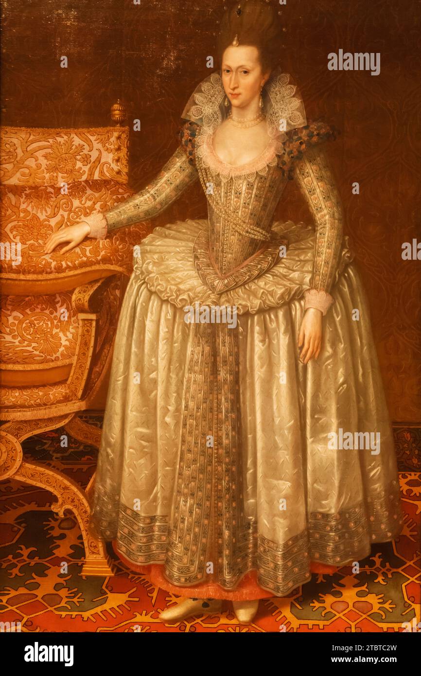 Inghilterra, Londra, Ritratto di Anna di Danimarca (1574-1619), moglie di Giacomo vi di Scozia di John de Critz il Vecchio datato intorno al 1606 Foto Stock