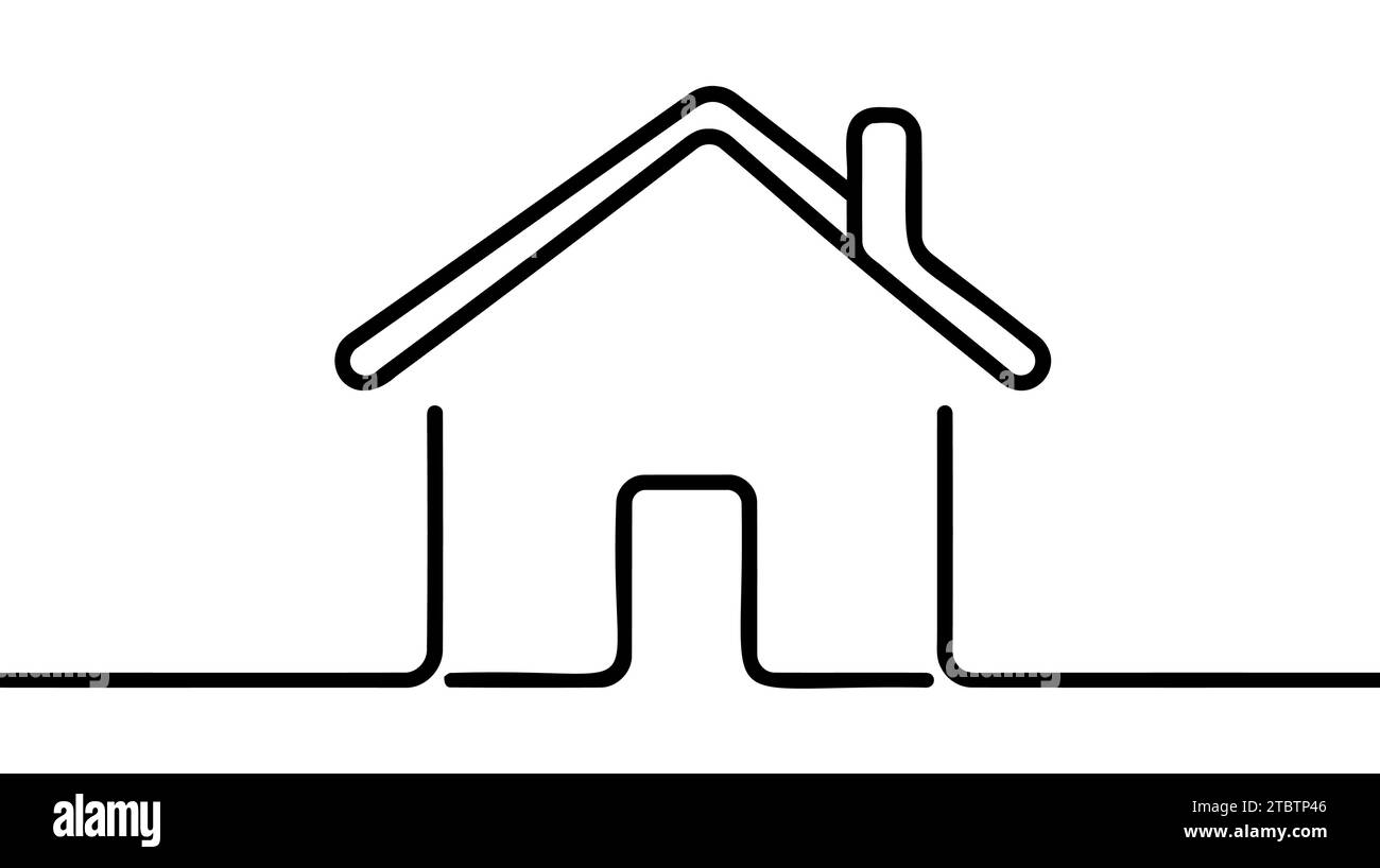 Illustrazione vettoriale iniziale a linea sottile continua, icona minimalista della casa. Cottage artistici a una linea. Illustrazione Vettoriale
