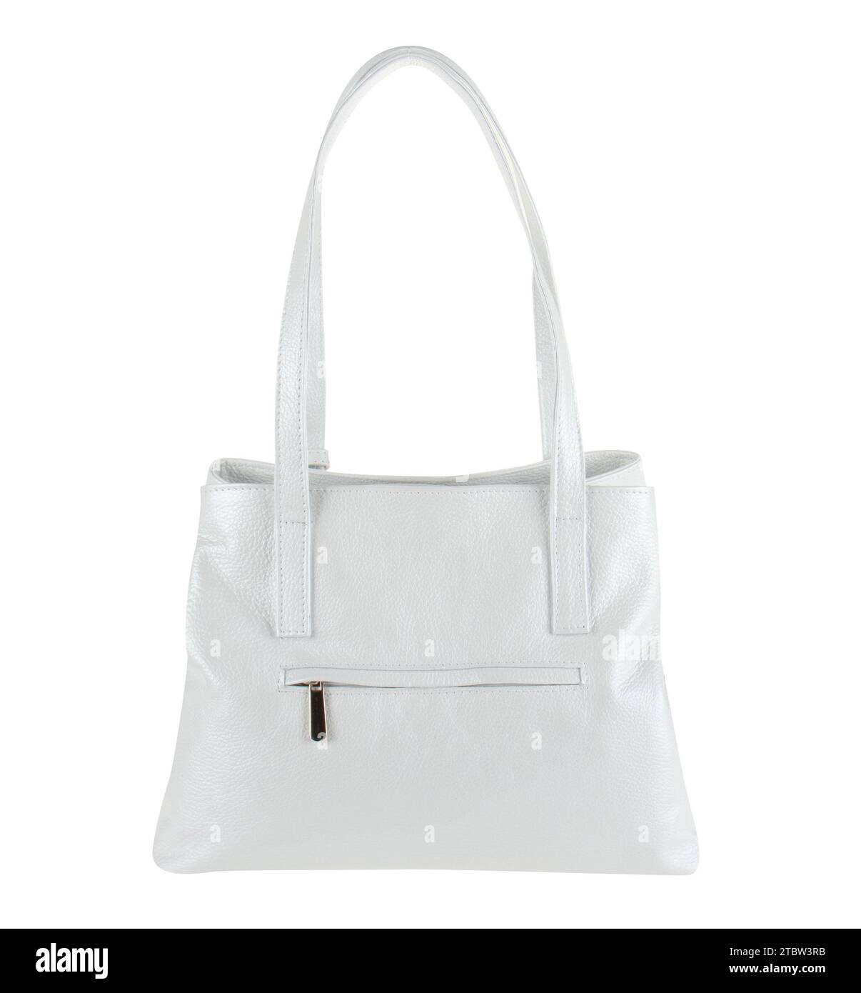 Lato posteriore della borsa trapezoidale da donna bianca isolata su sfondo bianco con percorso di ritaglio. Ritagliare l'oggetto del sacchetto Foto Stock