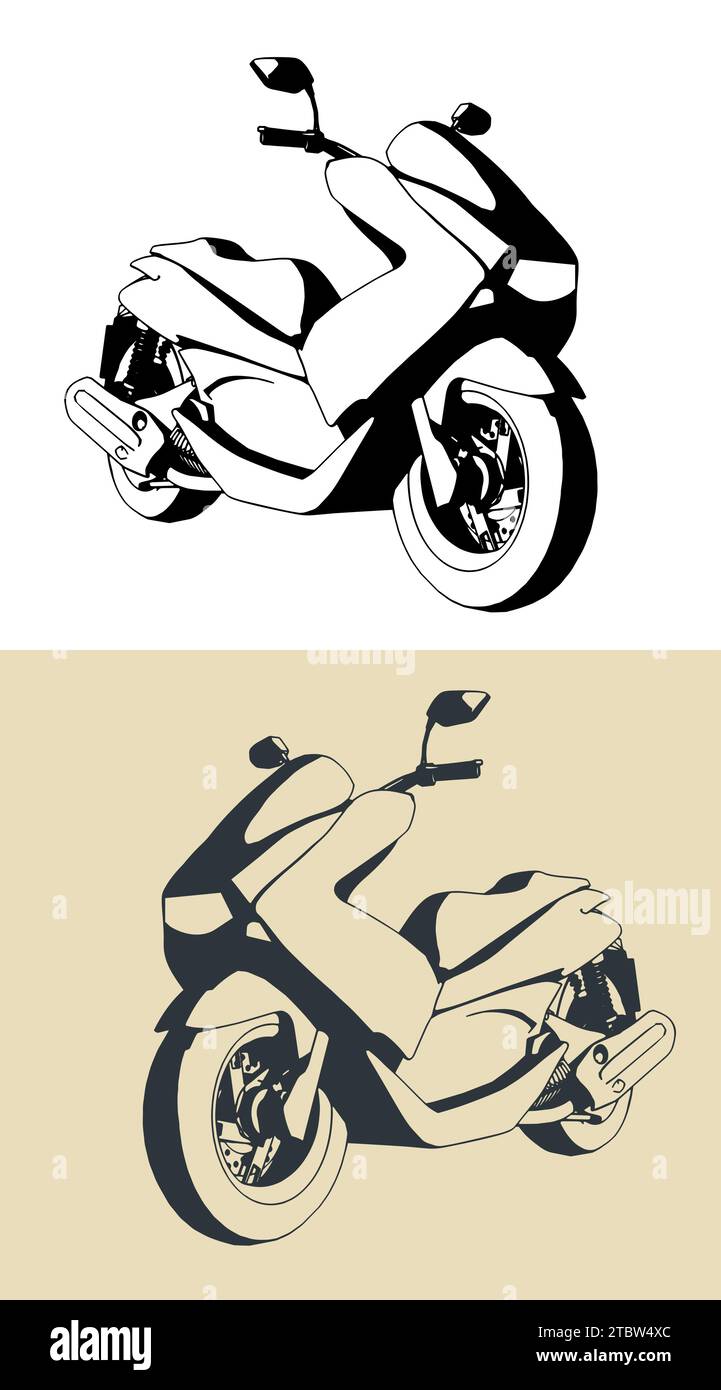Illustrazioni vettoriali stilizzate di scooter per la guida quotidiana in città Illustrazione Vettoriale