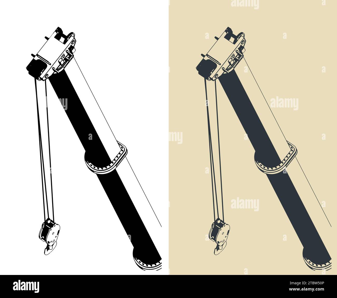 Illustrazioni vettoriali stilizzate di gru mobile potente braccio telescopico lungo da vicino Illustrazione Vettoriale