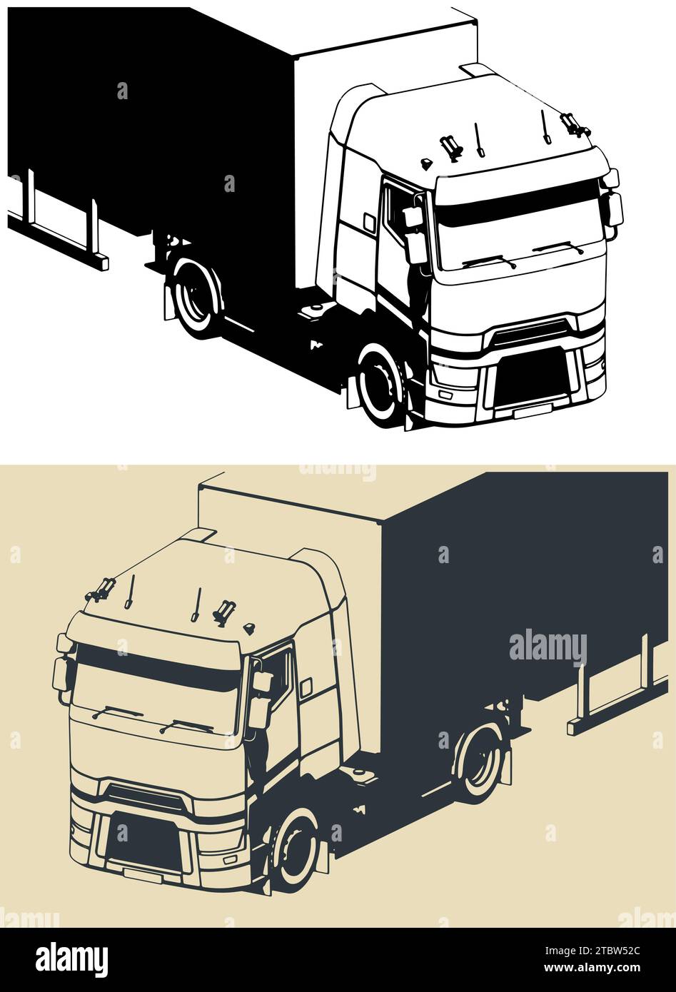 Illustrazioni vettoriali stilizzate di un veicolo semirimorchio da vicino Illustrazione Vettoriale