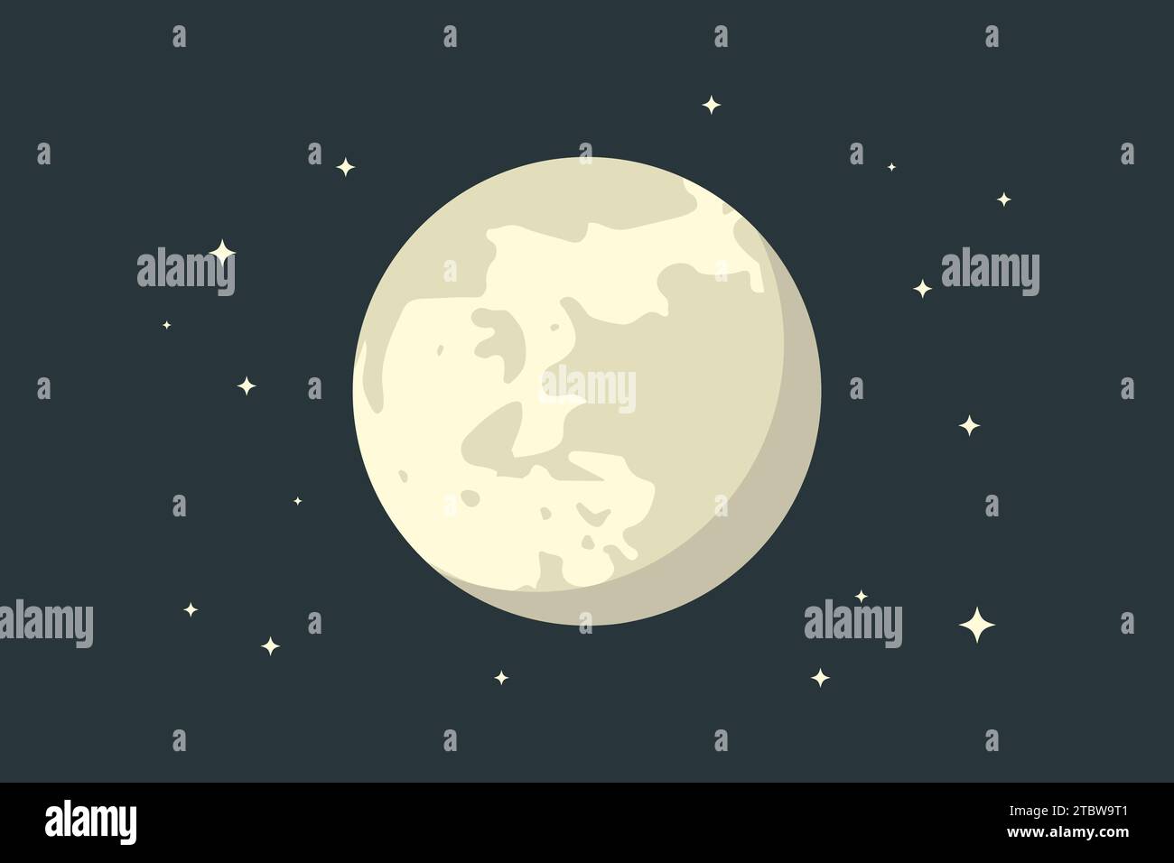 Luna piena con stelle sullo sfondo dello spazio Illustrazione Vettoriale