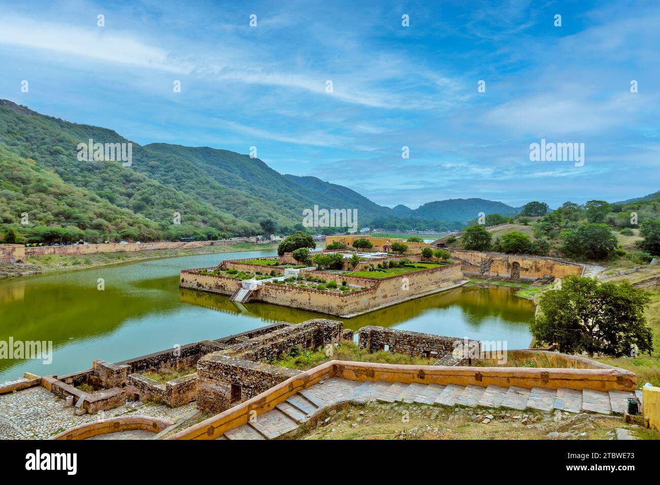 Vista panoramica dalla cima del forte di Amer, Jaipur, Rajasthan, India. Foto Stock