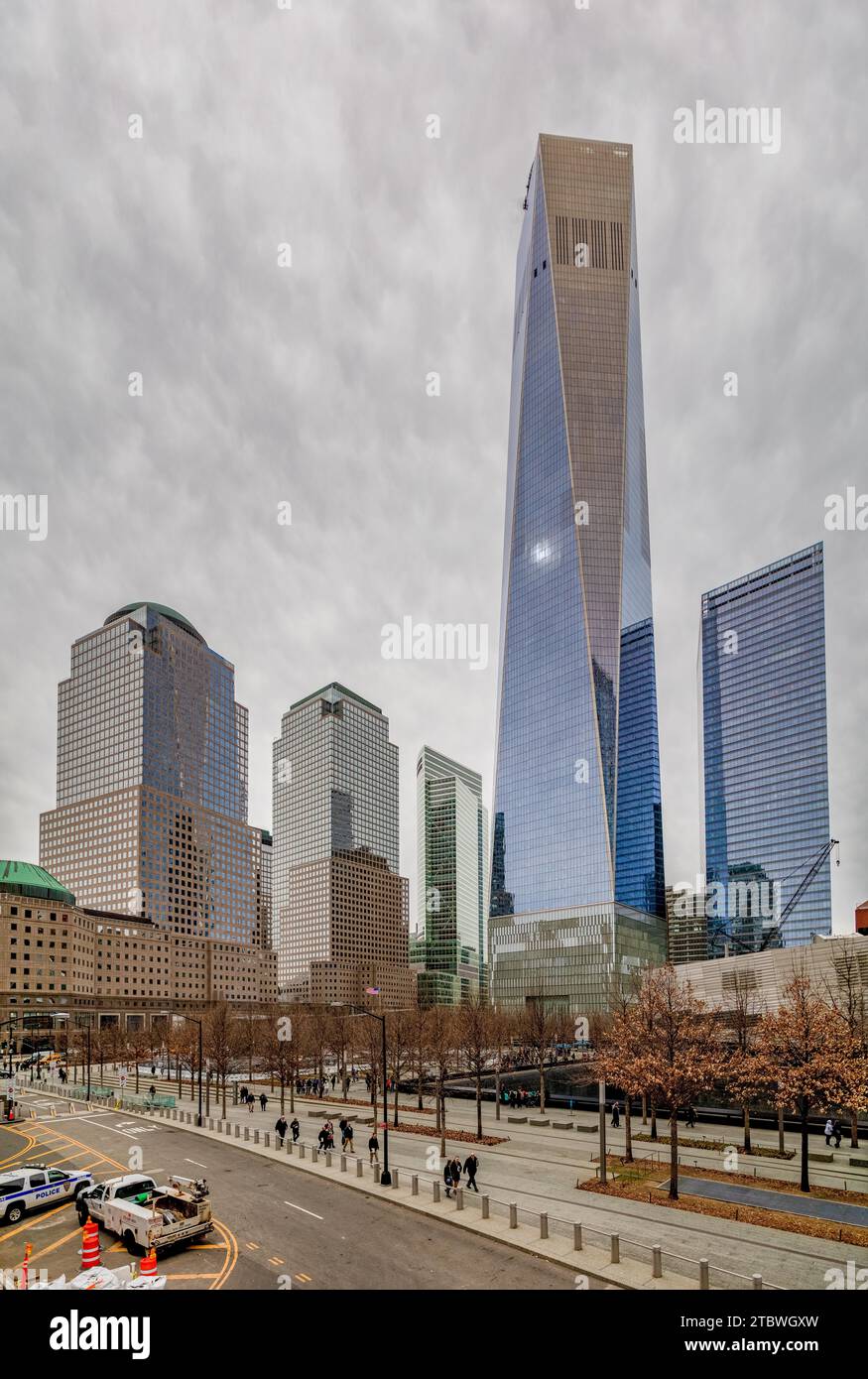 Una foto panoramica degli edifici del World Trade Center Foto Stock