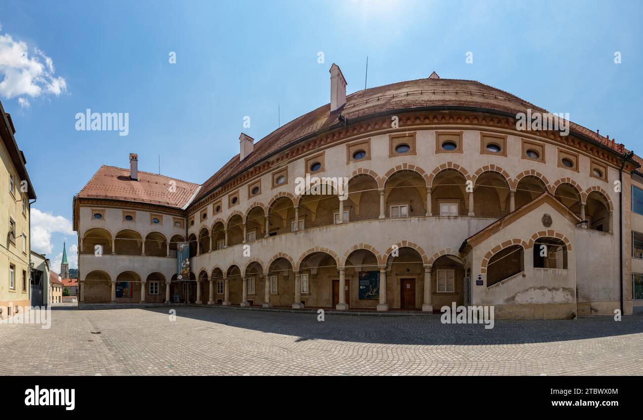 Una foto del Museo regionale di Celje e del suo cortile Foto Stock
