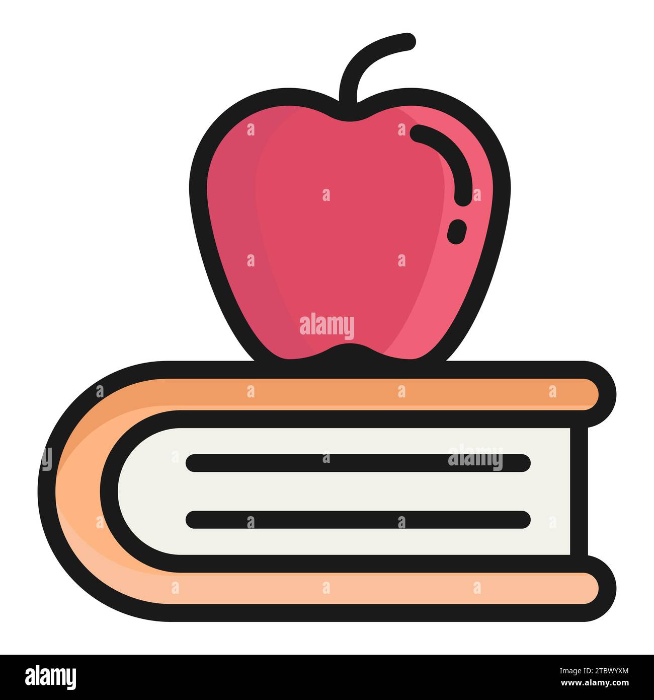 icona piatta vettoriale apple su libro, icona scuola e istruzione Illustrazione Vettoriale