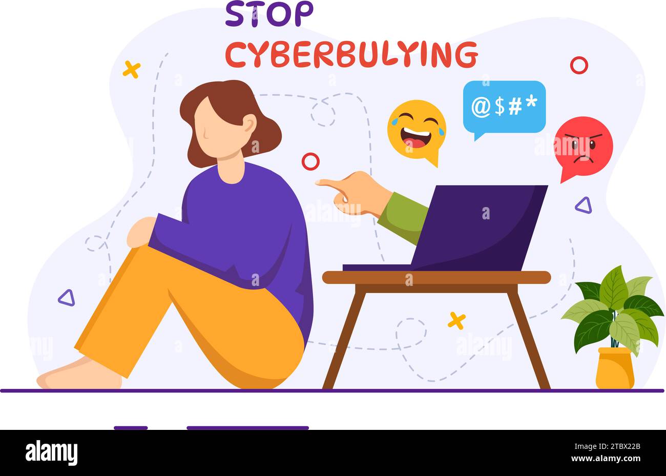 Stop al cyberbullismo illustrazione vettoriale di Haters Online con Internet bullying, trolling e incitamento all'odio in Flat Cartoon background Design Illustrazione Vettoriale