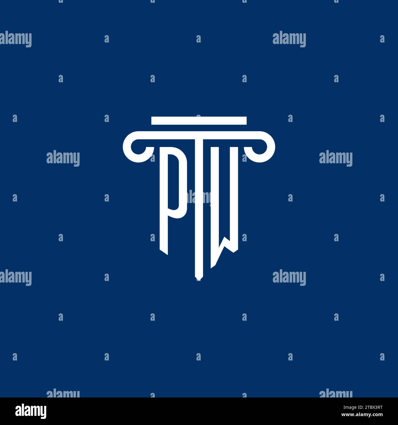 Monogramma iniziale del logo PW con design semplice dell'icona a colonna Illustrazione Vettoriale