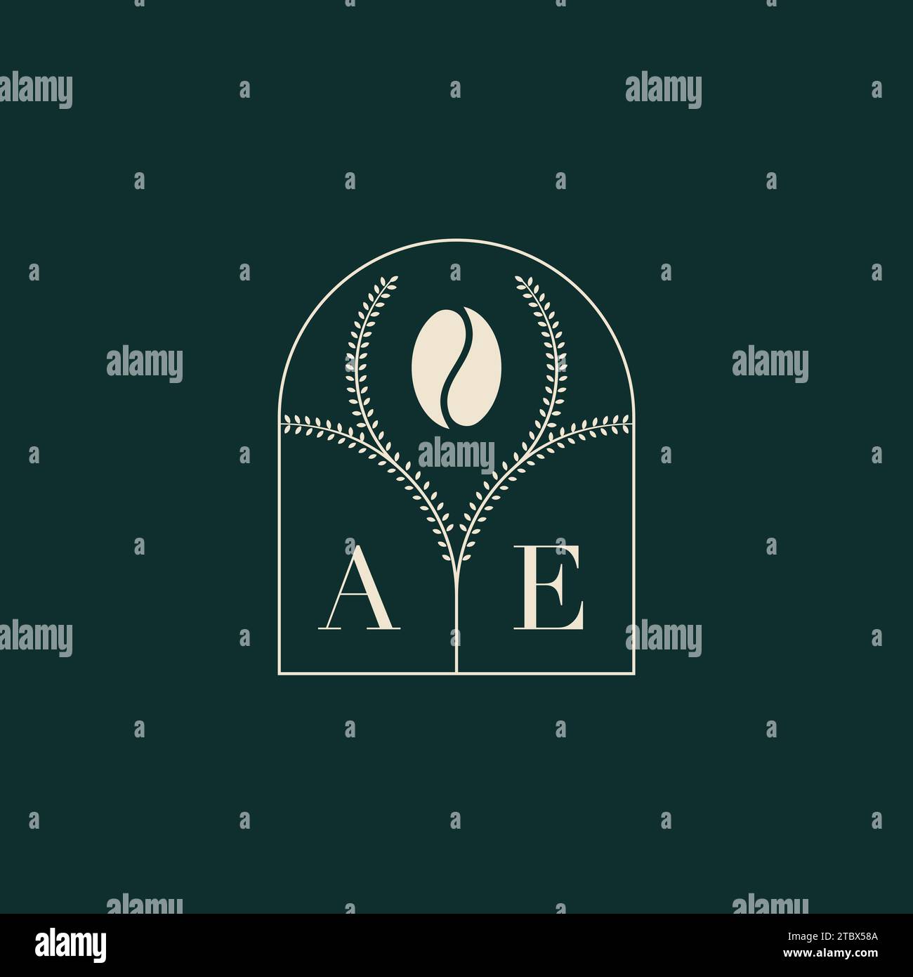 AE esclusivo e semplice design con logo, combinazione di lettere e chicchi di caffè Illustrazione Vettoriale