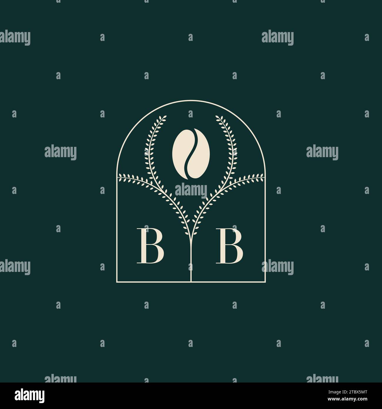 BB esclusivo design con logo semplice, combinazione di lettere e chicchi di caffè Illustrazione Vettoriale