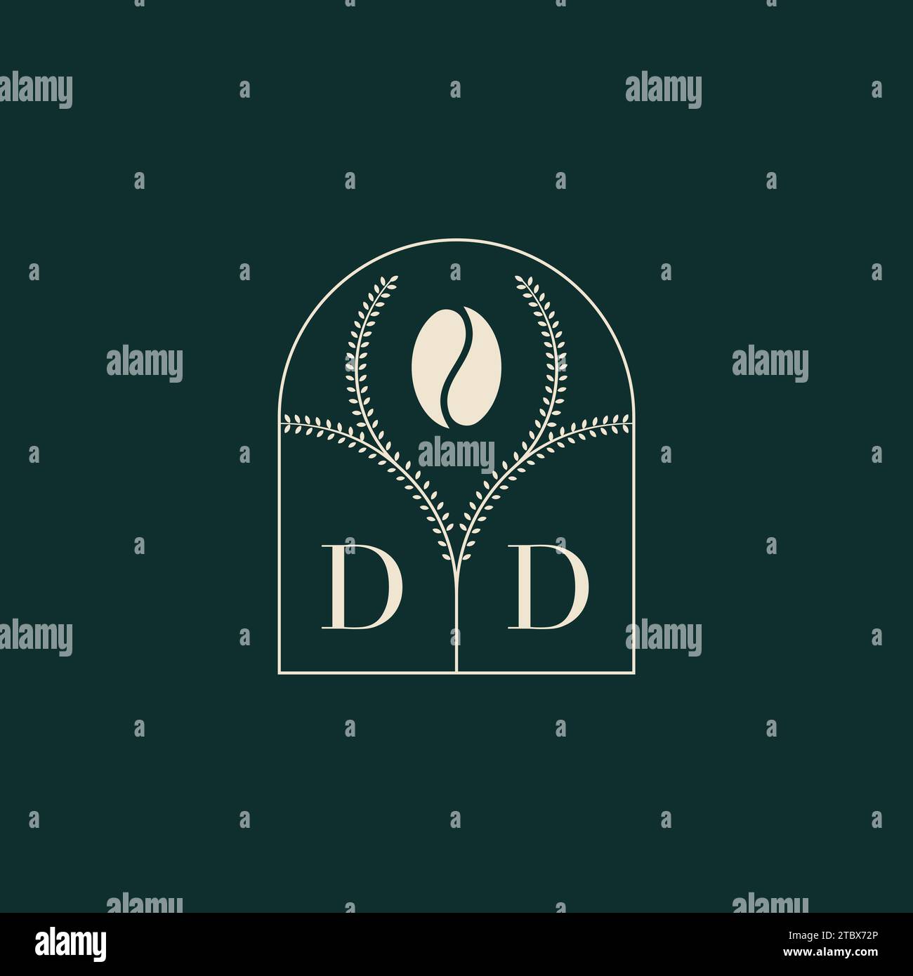 DD esclusivo e semplice design con logo, combinazione di lettere e chicchi di caffè Illustrazione Vettoriale