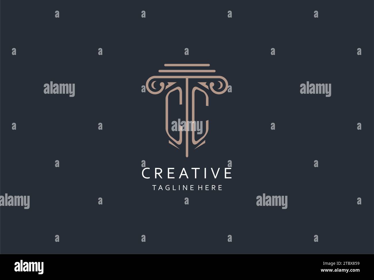 Logo monogramma CC con icona a forma di pilastro, logo di design elegante e lussuoso per idee di design iniziali del logo di stile dello studio legale Illustrazione Vettoriale