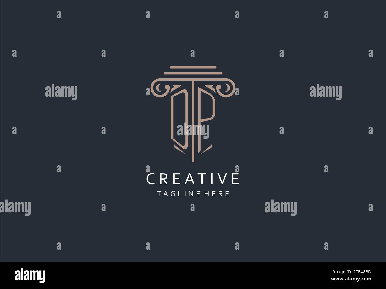Logo monogramma DP con icona a forma di pilastro, logo di design elegante e lussuoso per idee di design iniziali del logo di stile dello studio legale Illustrazione Vettoriale