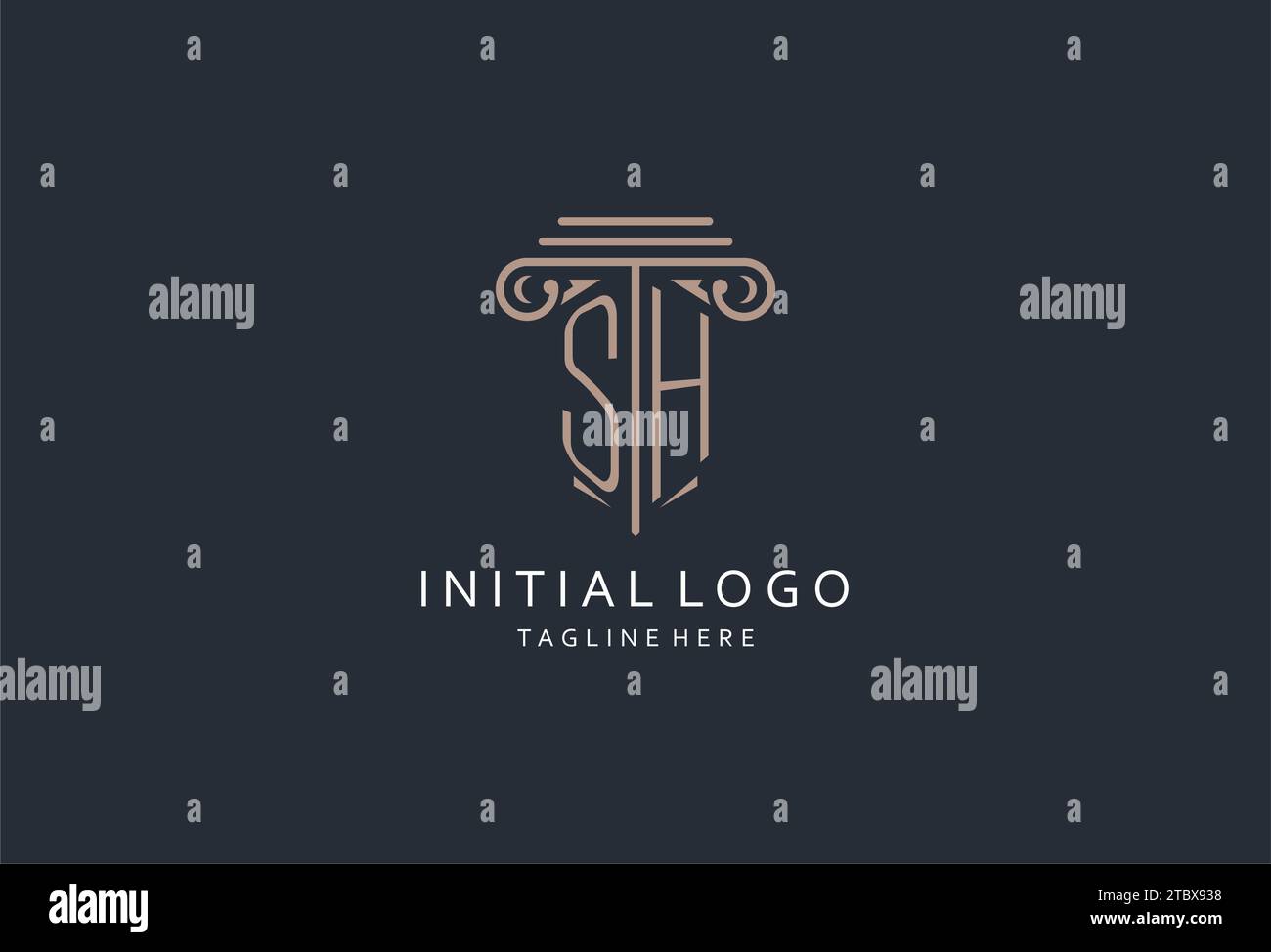 Logo SH monogramma con icona a forma di pilastro, logo di design elegante e lussuoso per idee di design iniziali del logo di stile dello studio legale Illustrazione Vettoriale