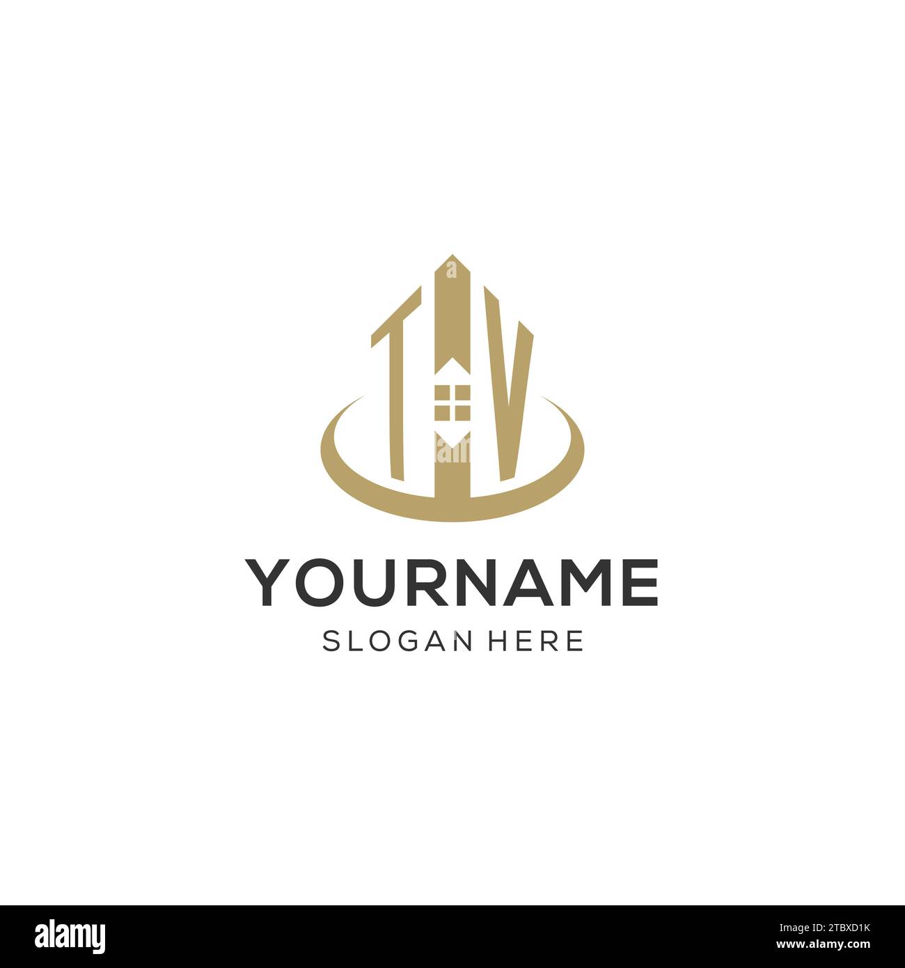 Logo TV iniziale con icona creativa della casa, grafica vettoriale di design moderno e professionale del logo immobiliare Illustrazione Vettoriale