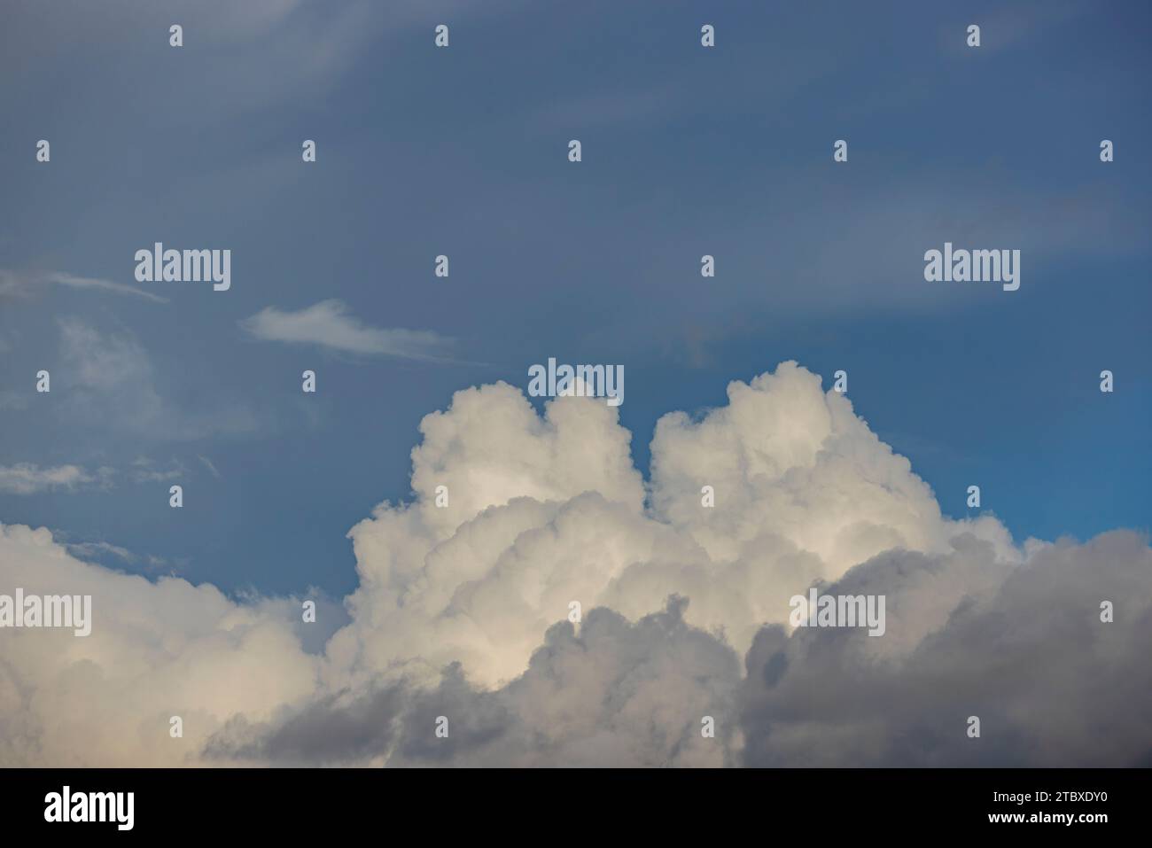 Soffice nuvole di cumulus gonfio contro un cielo blu Foto Stock