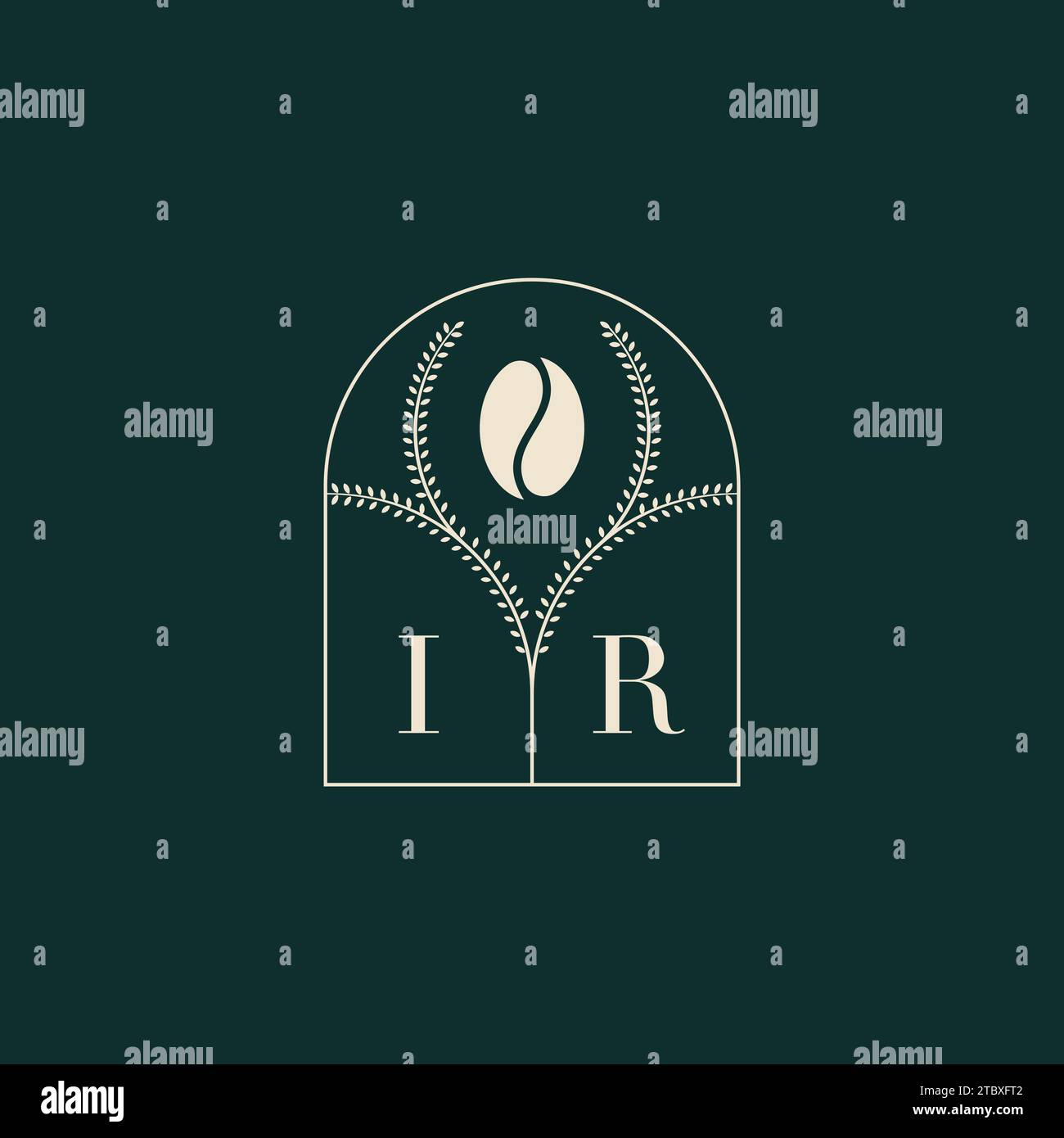 Design esclusivo e semplice con logo IR, combinazione di lettere e chicchi di caffè Illustrazione Vettoriale