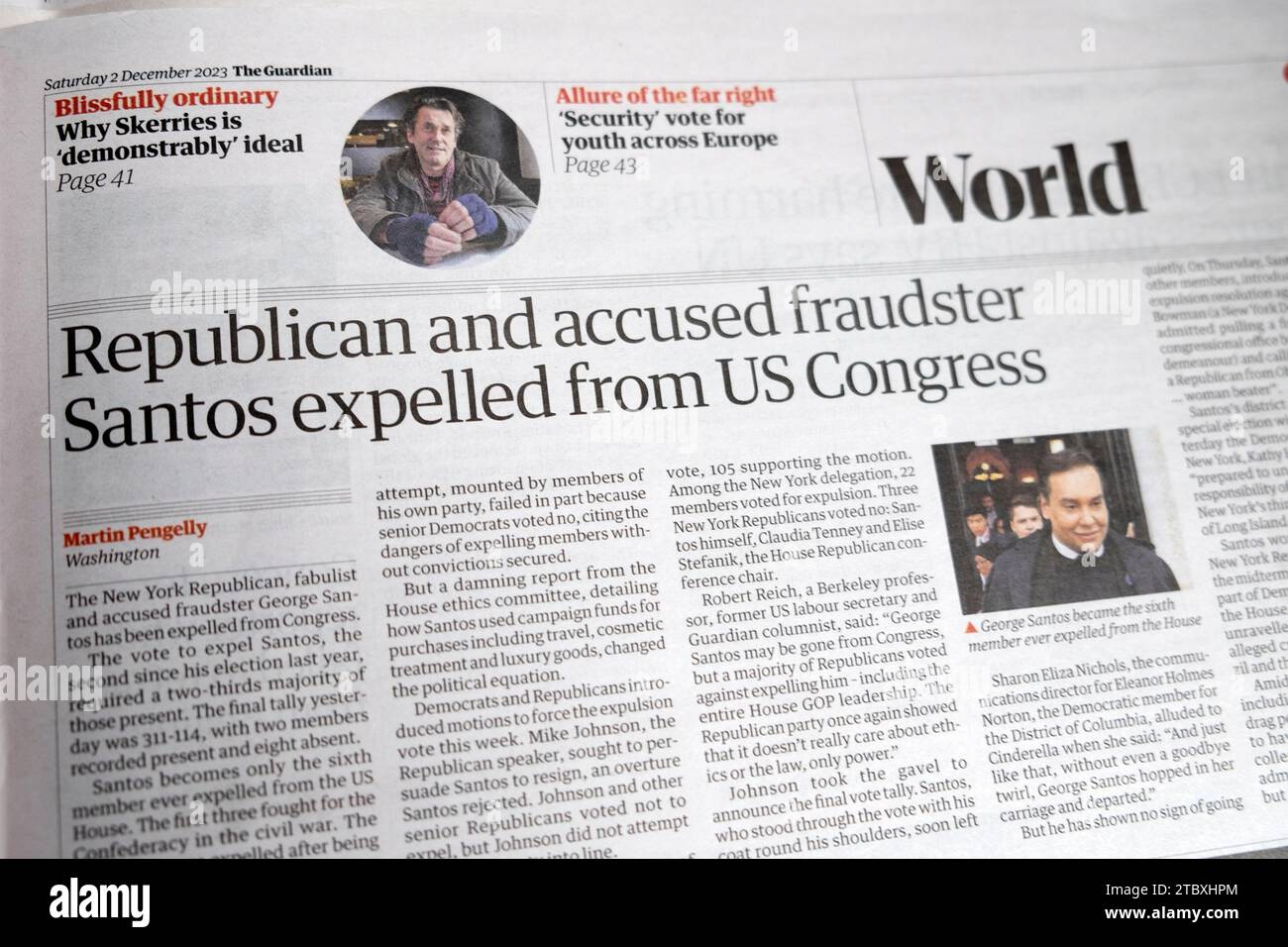 "Repubblicano e accusato truffatore (George) Santos espulso dal Congresso degli Stati Uniti” Foto Stock