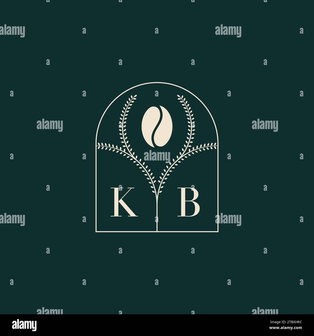 KB design esclusivo e semplice con logo, combinazione di lettere e chicchi di caffè Illustrazione Vettoriale