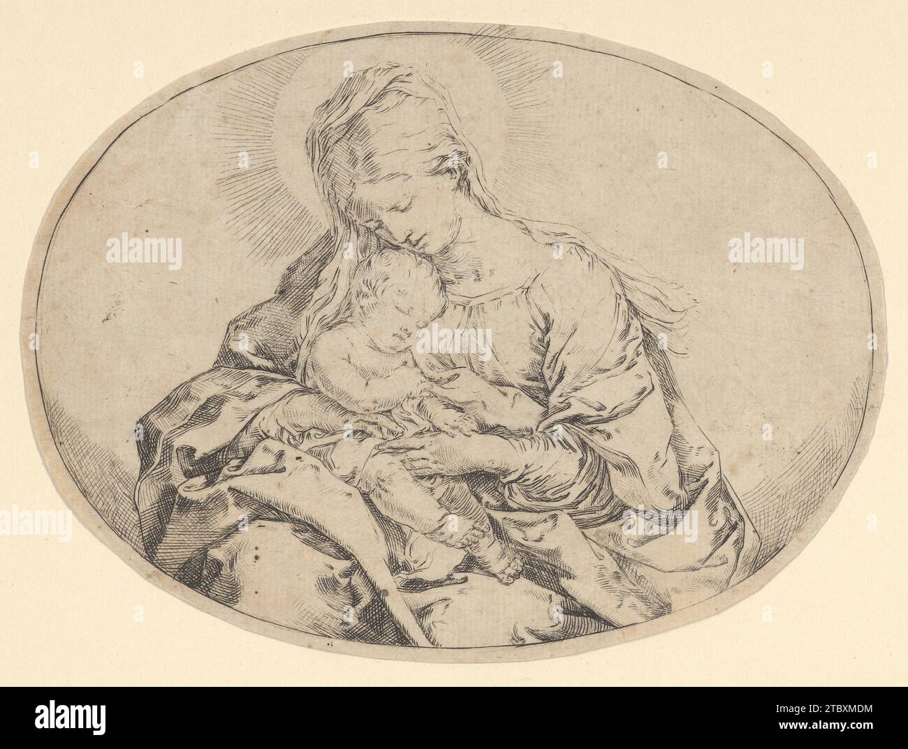 The Virgin Holding the Infant Christ, una composizione ovale 1926 di Guido reni Foto Stock