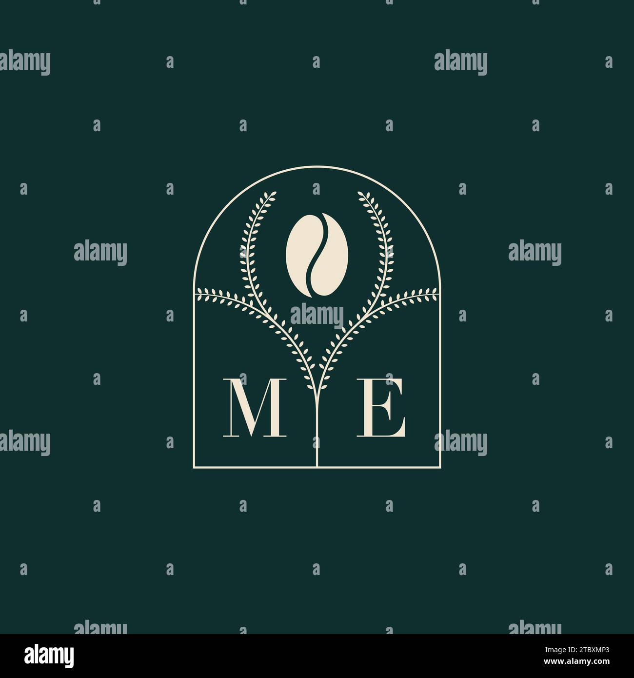 Design esclusivo e semplice con logo abbinato a lettere e chicchi di caffè Illustrazione Vettoriale