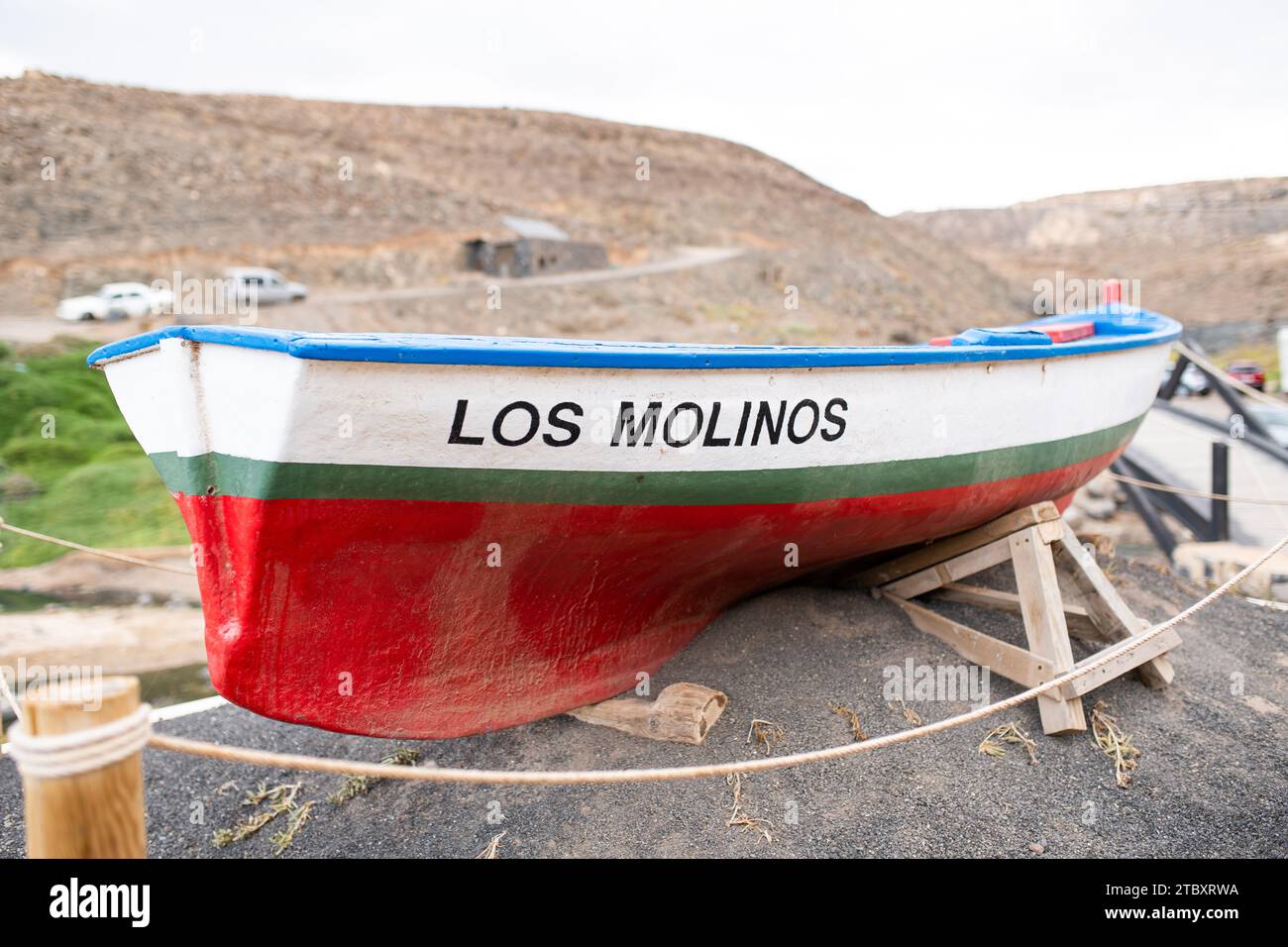 Barca da pesca chiamata Los Molinos, Fuerteventura. Foto Stock