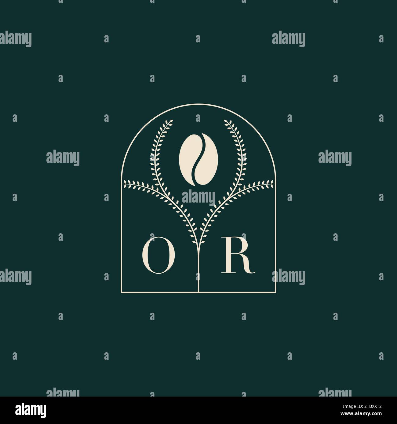 O un esclusivo e semplice logo con combinazione di lettere e chicchi di caffè Illustrazione Vettoriale