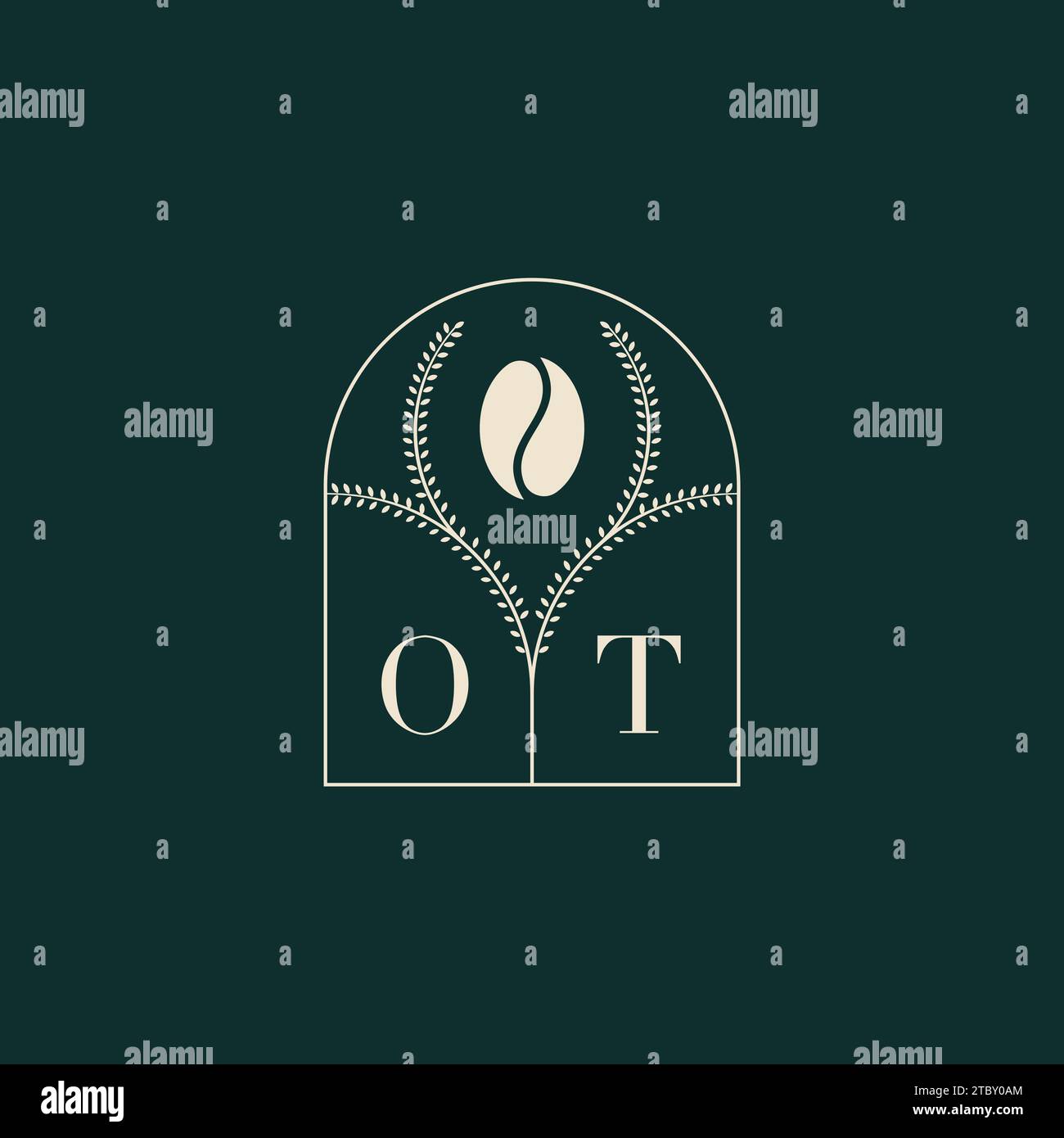 OT design esclusivo e semplice con logo abbinato a lettere e chicchi di caffè Illustrazione Vettoriale