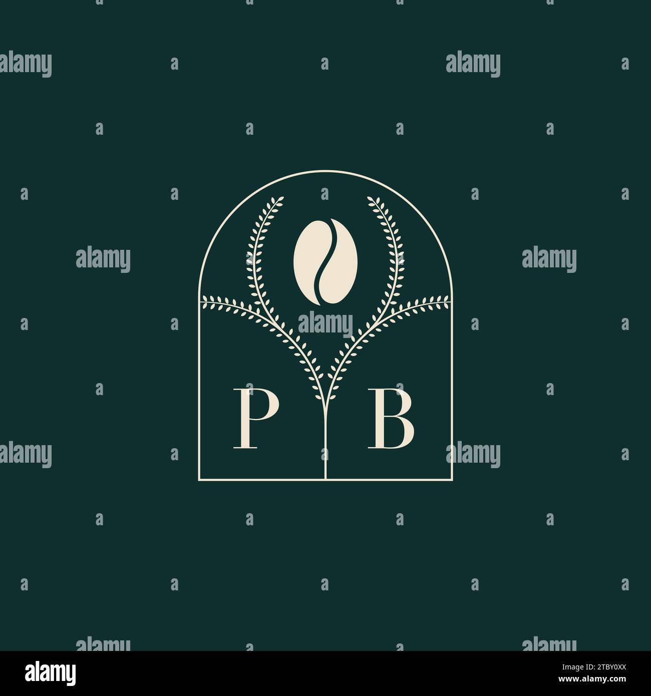 Design esclusivo e semplice con logo PB, combinazione di lettere e chicchi di caffè Illustrazione Vettoriale