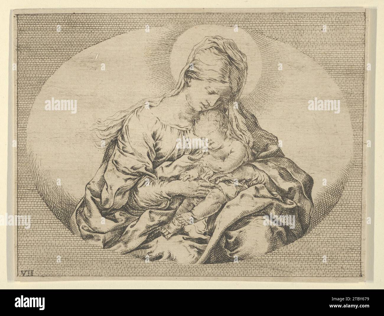 The Virgin Holding the Infant Christ, una composizione ovale, dopo reni 1926 di Guido reni Foto Stock