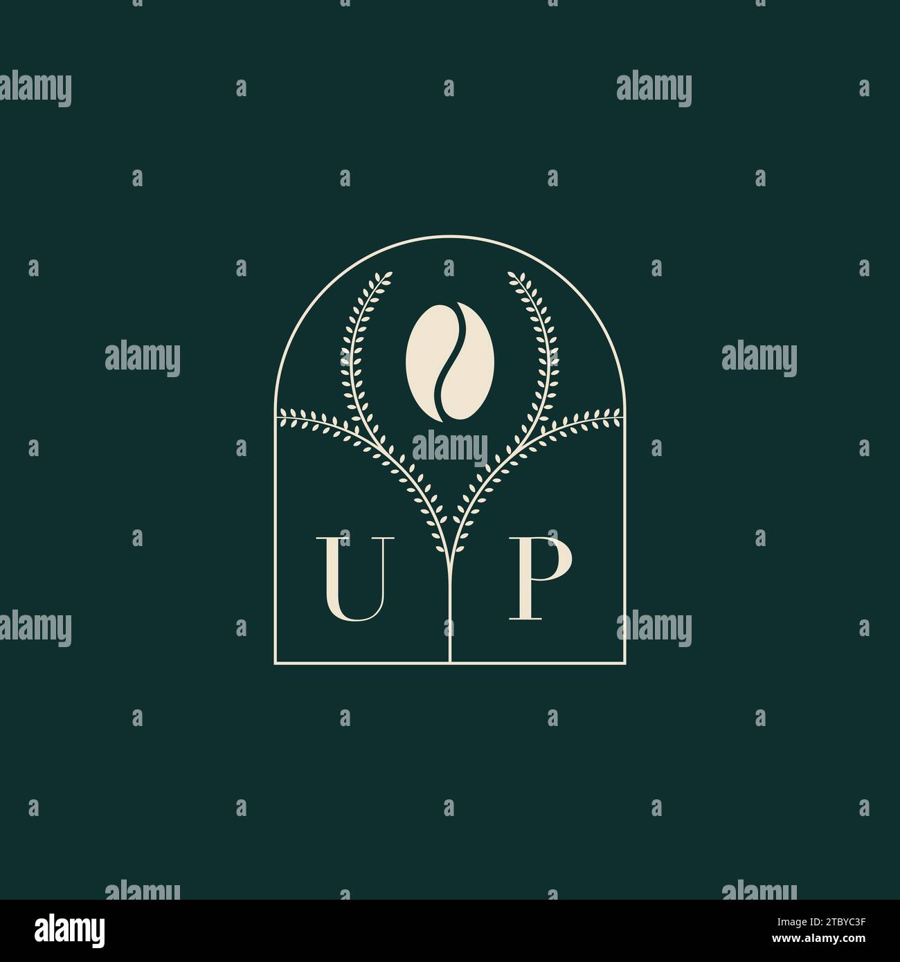 Design esclusivo e semplice con logo, combinazione di lettere e chicchi di caffè Illustrazione Vettoriale