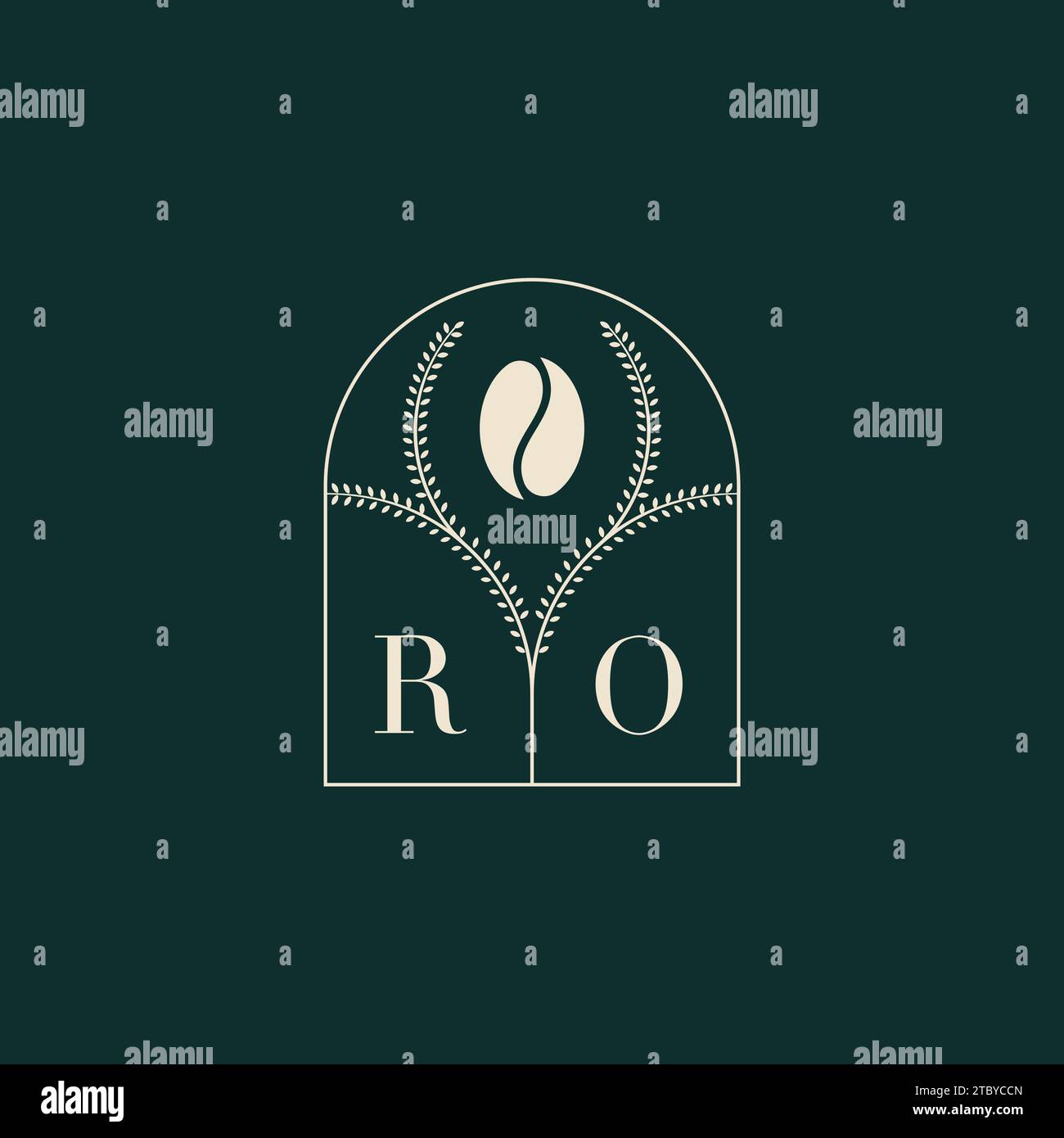 RO esclusivo design con logo semplice combinazione di lettere e chicchi di caffè Illustrazione Vettoriale