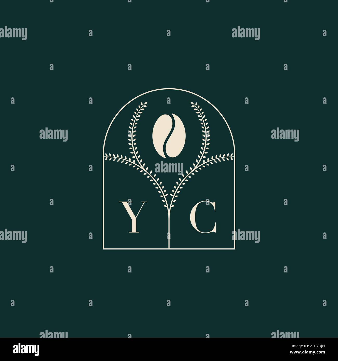 Logo esclusivo e semplice YC, combinazione di lettere e chicchi di caffè Illustrazione Vettoriale