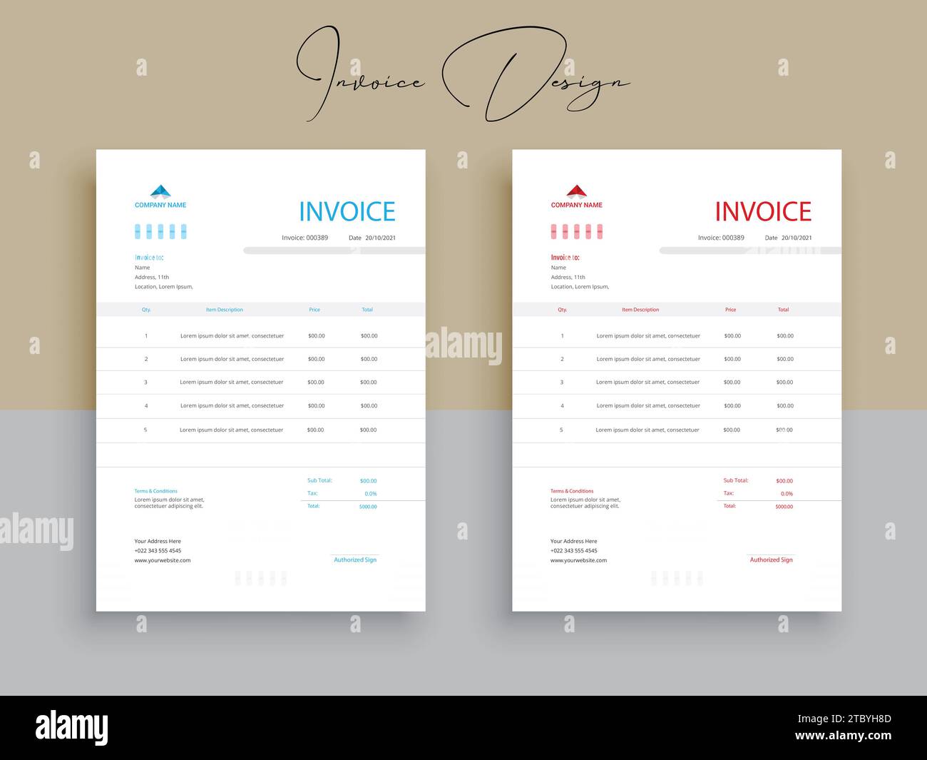 Design professionale di fatture e intestazioni per uffici aziendali. carta intestata, illustrazione del disegno della fattura. Design aziendale moderno e semplice Illustrazione Vettoriale