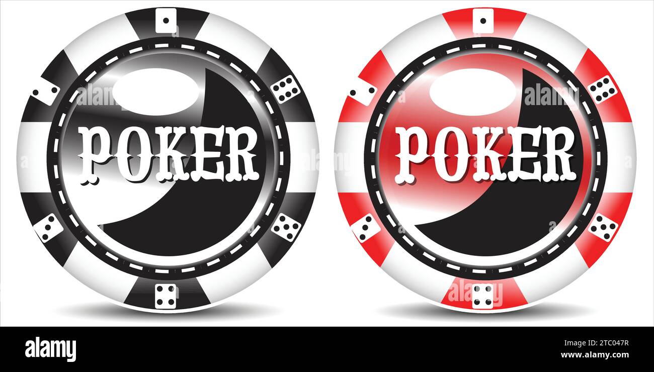 Chip poker in nero e rosso, Design per app web o mobile, icona gioco online o Clipart gioco d'azzardo. Illustrazione vettoriale Illustrazione Vettoriale