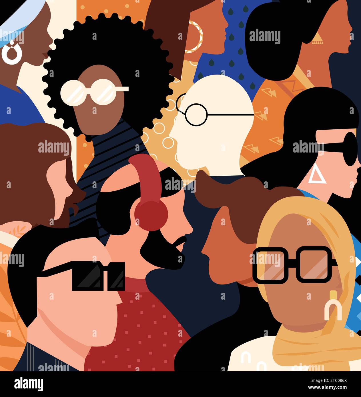 Persone di diversi background illustrazione della folla Illustrazione Vettoriale