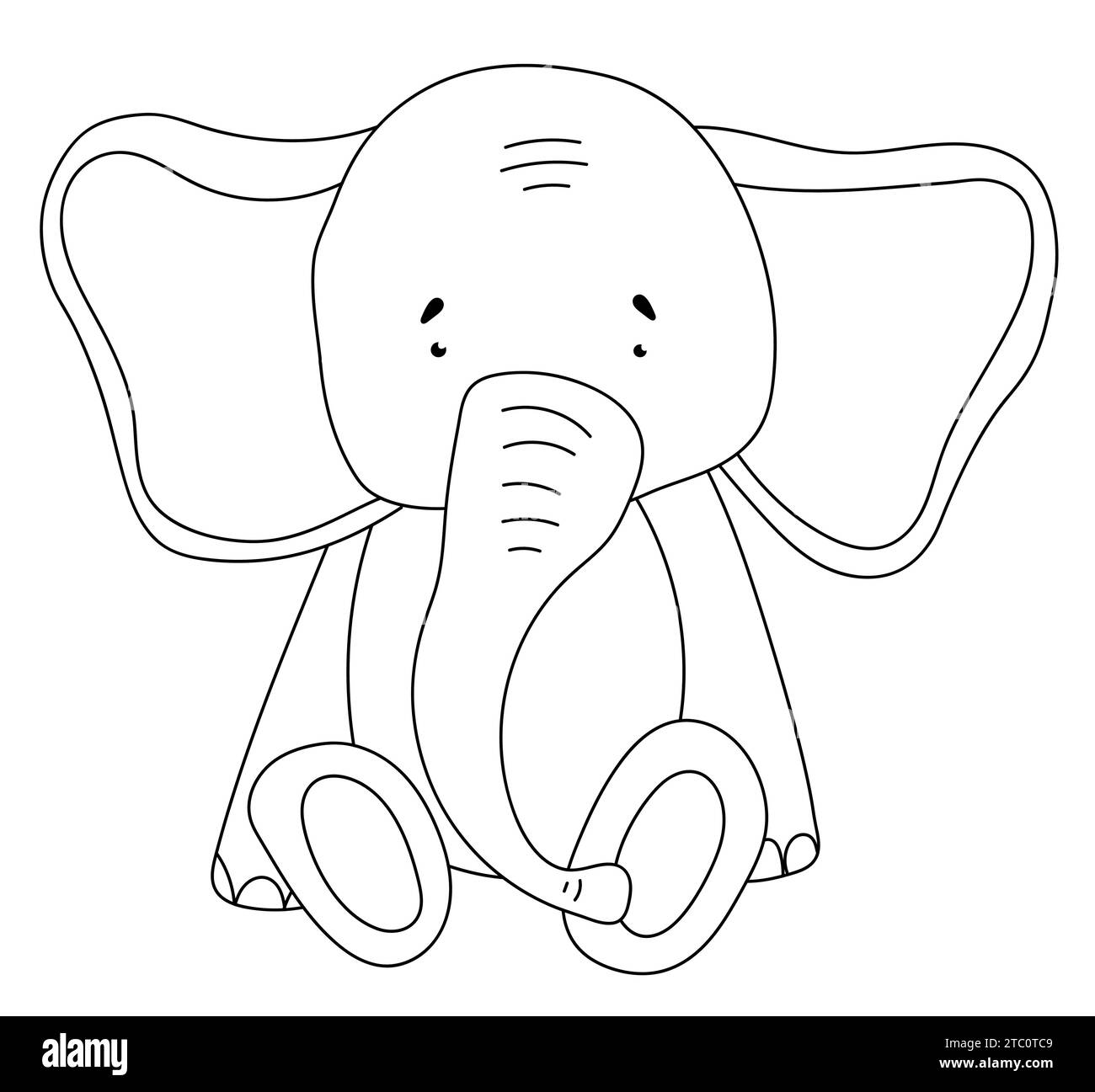Pagina da colorare per bambini con Un Elefante seduto per il libro da colorare della creatività dei bambini, perfetto per la creatività dei bambini, presentato come Un'illustrazione vettoriale Illustrazione Vettoriale
