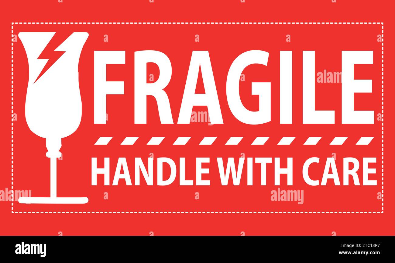 Manico fragile con adesivo protettivo, etichetta fragile con simbolo di vetro rotto vettore. Illustrazione Vettoriale