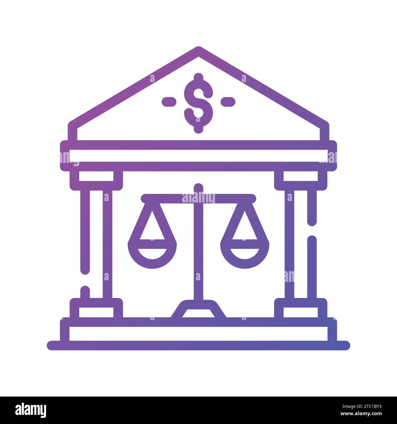 Bilancia la bilancia con l'edificio bancario che mostra l'icona del concetto di legge bancaria. Illustrazione Vettoriale