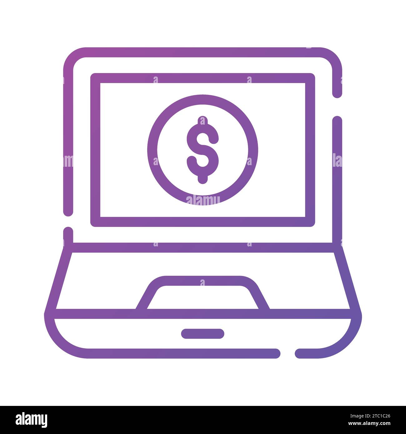 Moneta da un dollaro all'interno dello schermo del notebook che mostra il vettore del concetto di e-banking. Illustrazione Vettoriale