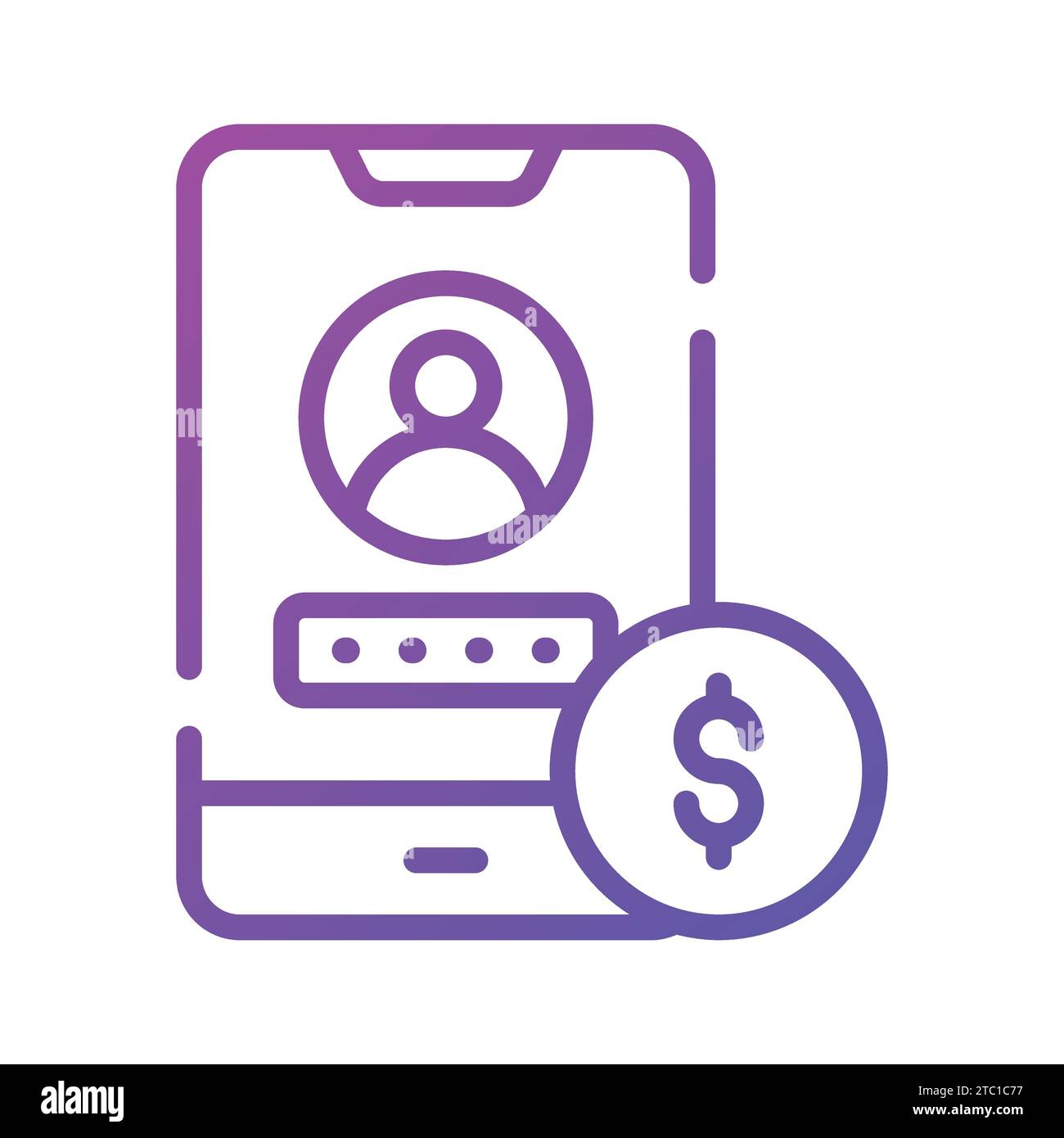 Utente e password all'interno di dispositivi mobili con simbolo di dollaro che indica l'icona dell'app bancaria, pronta per l'uso premium. Illustrazione Vettoriale