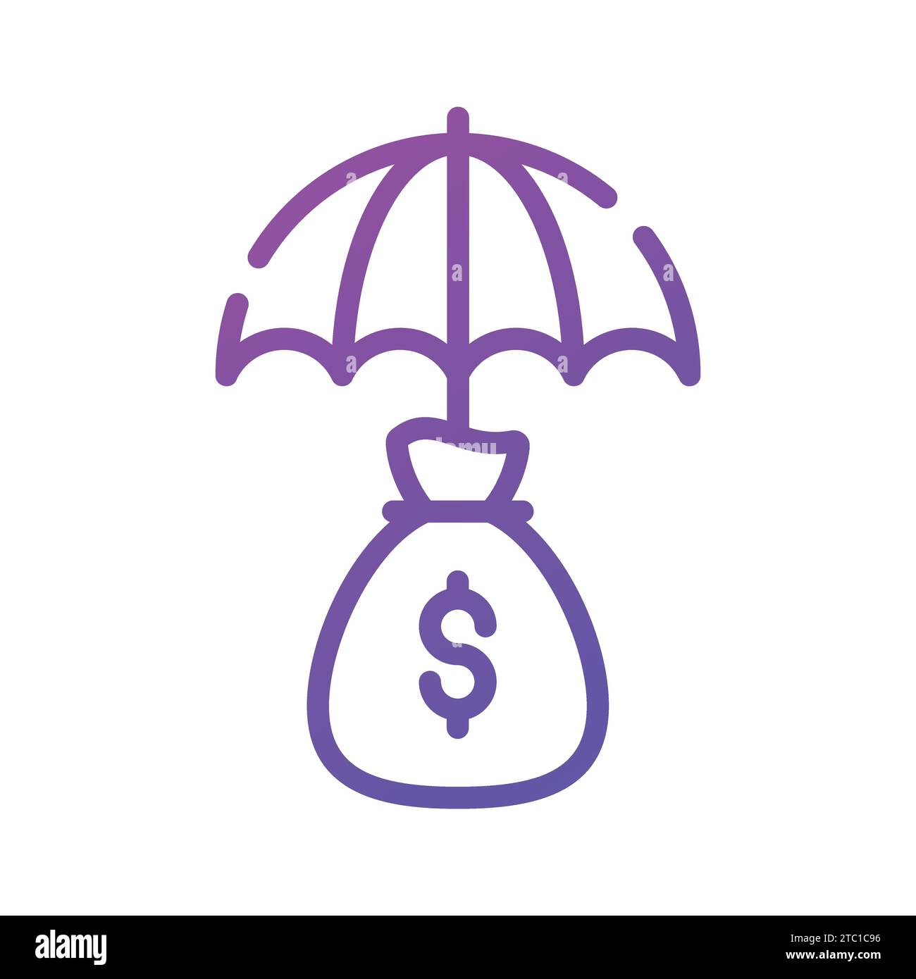 Borsa portasoldi sotto ombrello, un concetto di icona dell'assicurazione finanziaria in stile moderno. Illustrazione Vettoriale