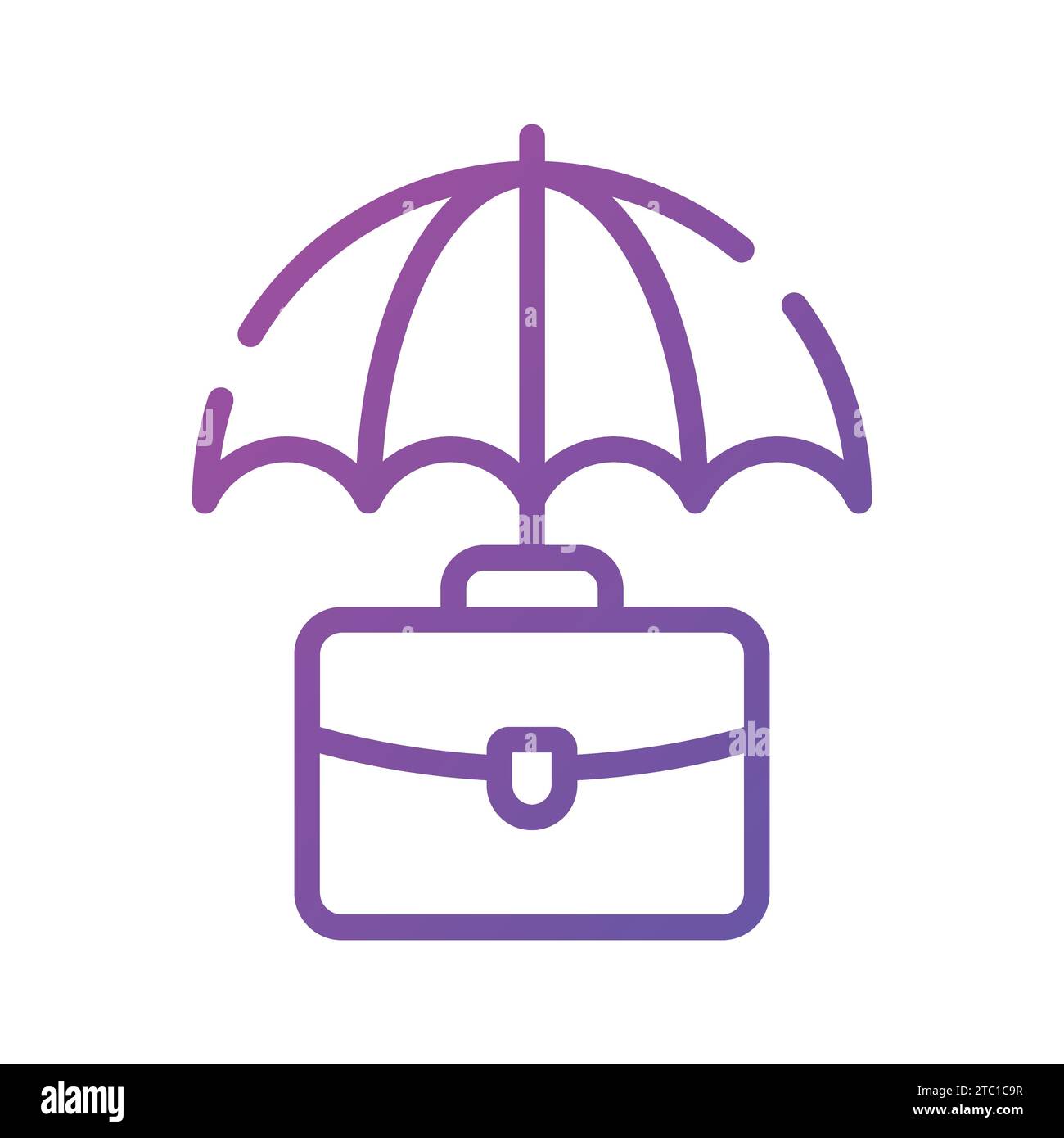 Borsa da lavoro sotto ombrello che mostra l'icona del concetto di assicurazione aziendale. Illustrazione Vettoriale